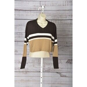 Streetwear Striped V Neck Cropped Sweater XS